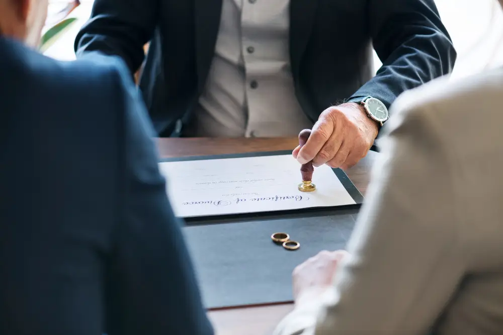 Married couples in court to to end their marriage as they finalize a divorce proceeding.