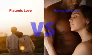 An image showing Platonic Love vs. Romantic Love. Platonic couples at one half and romantic couples at second half